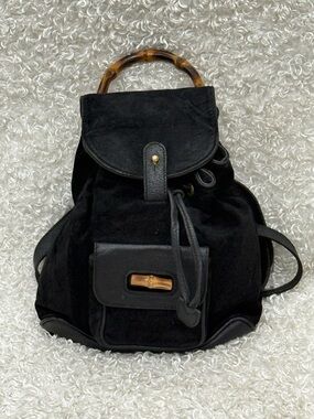 Gucci Mini Bamboo Backpack in Black Suede Leather